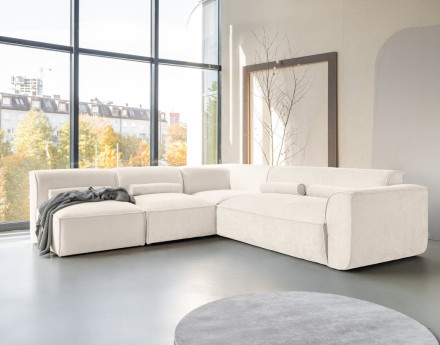 Canapé modulable d'angle gauche 5 places en tissu texturé Felix
