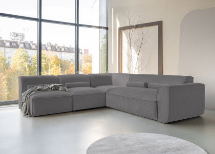 Canapé modulable d'angle gauche 5 places en tissu texturé Felix