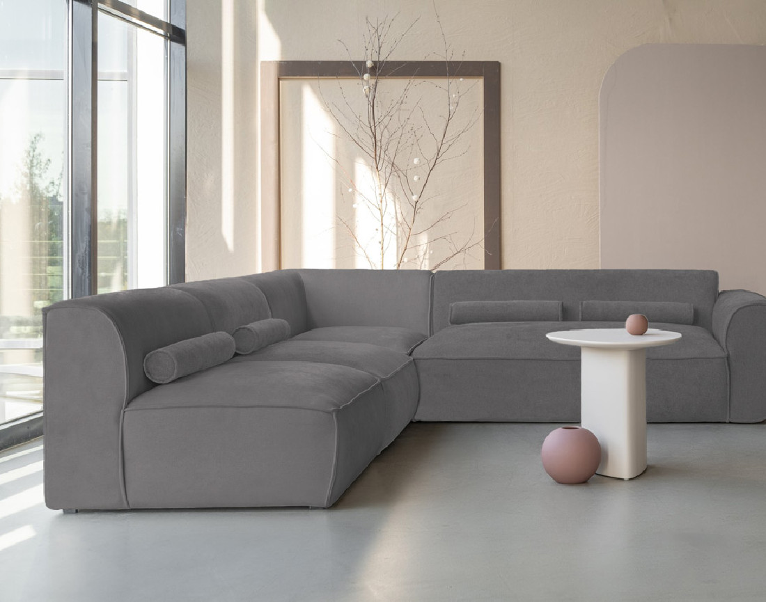 Canapé modulable d'angle gauche 5 places en tissu texturé Felix