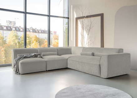Canapé modulable d'angle gauche 5 places en tissu texturé Felix