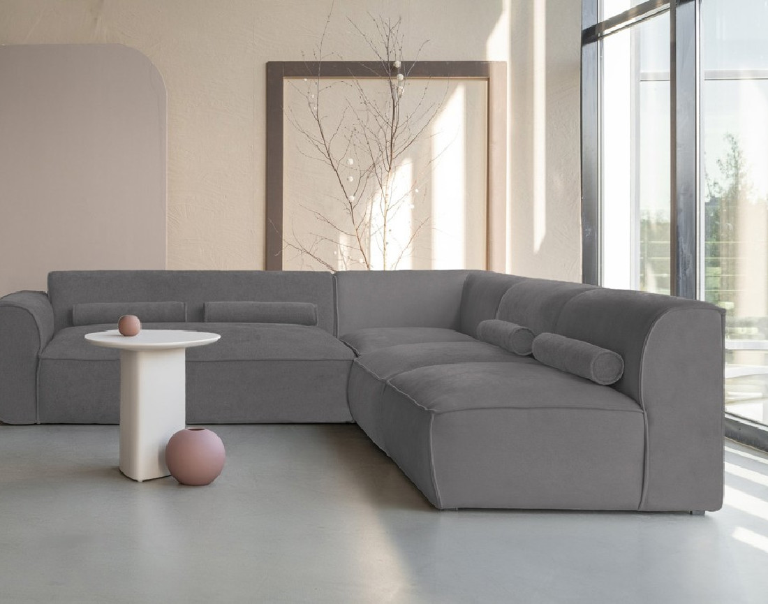 Canapé modulable d'angle droit 5 places en tissu texturé Felix