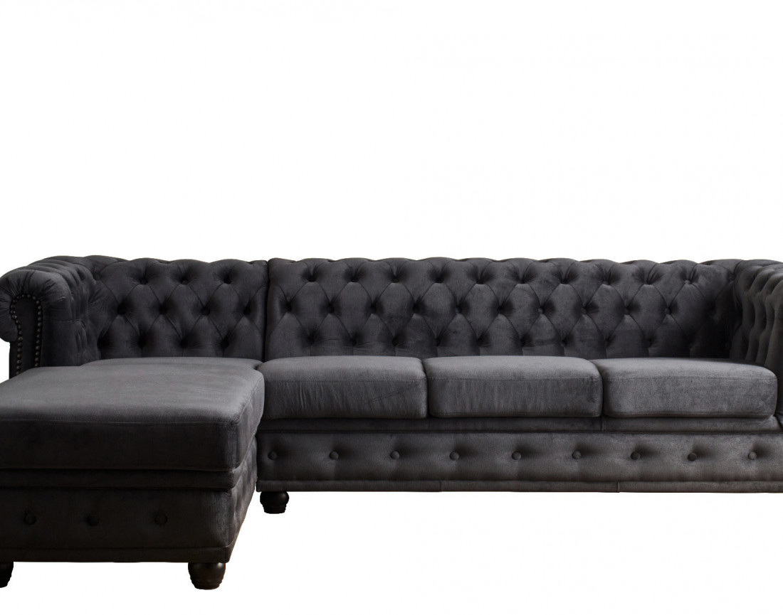 Canapé Chesterfield d'angle gauche 4 places en velours William Canapé Chesterfield d'angle gauche 4 places en velours William