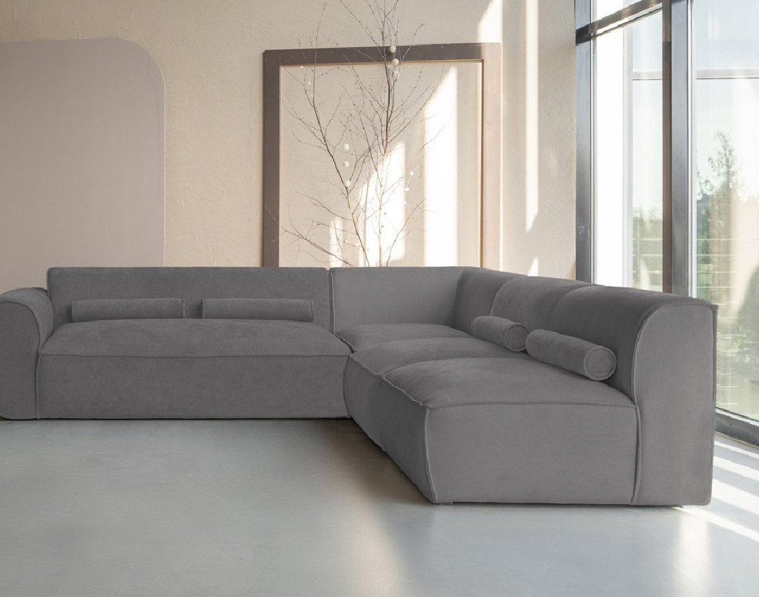 Canapé modulable d'angle droit 5 places en tissu texturé Felix