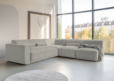 Canapé modulable d'angle droit 5 places en tissu texturé Felix