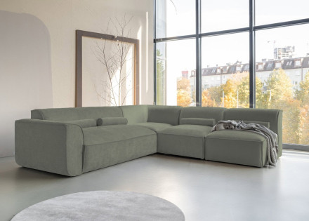 Canapé modulable d'angle droit 5 places en tissu texturé Felix
