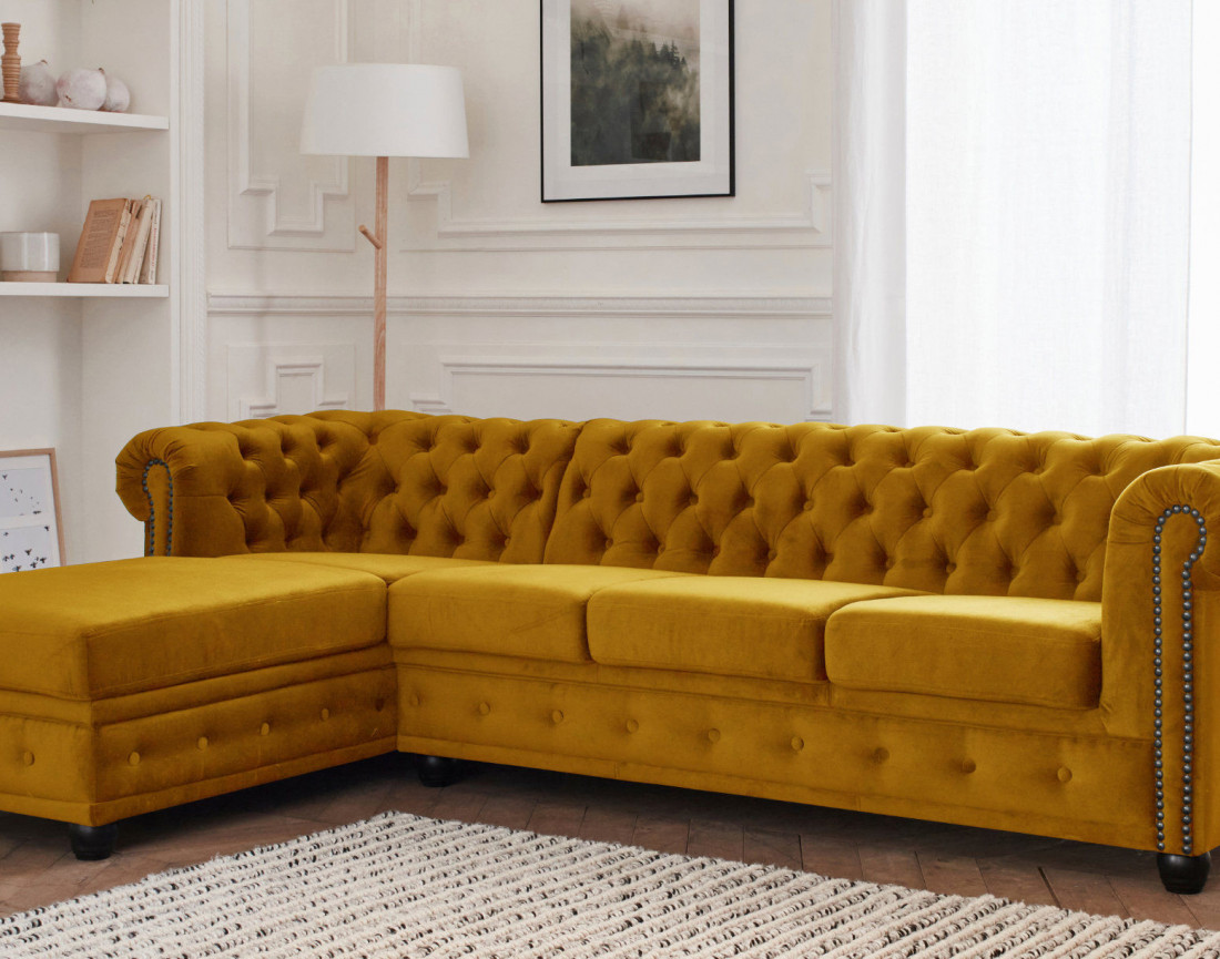Canapé Chesterfield d'angle gauche 4 places en velours William