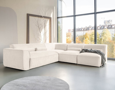 Canapé modulable d'angle droit 5 places en tissu texturé Felix