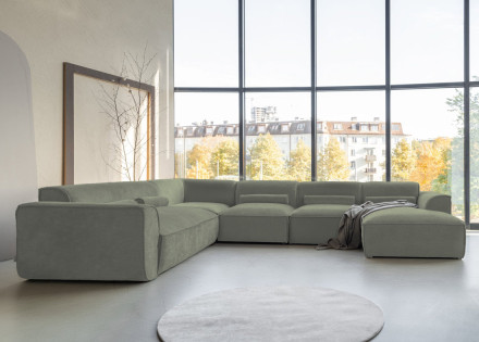 Canapé modulable panoramique d'angle gauche 7 places en tissu texturé Felix