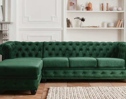 Canapé Chesterfield d'angle gauche 4 places en velours William