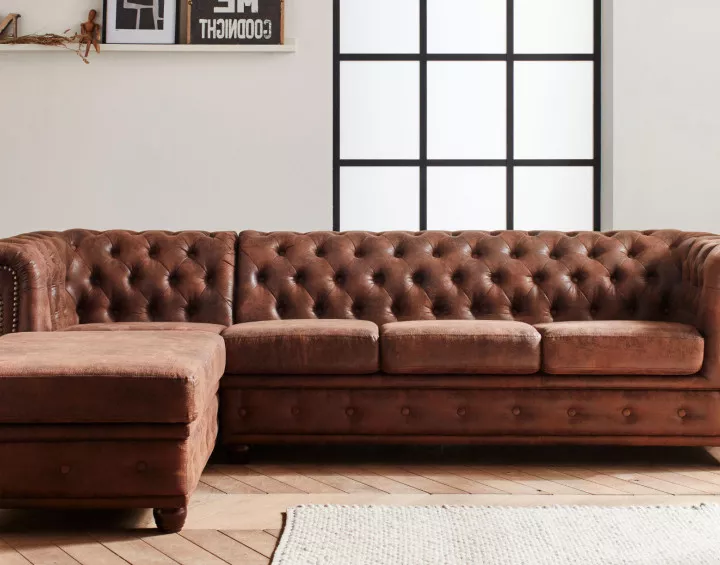 Winston - Canapé d’angle Chesterfield - 4 places - style industriel - gauche