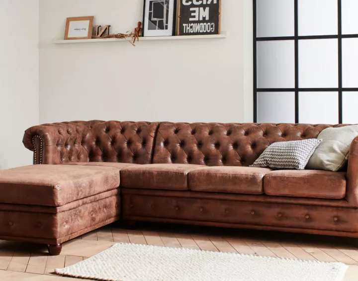 Winston - Canapé d’angle Chesterfield - 4 places - style industriel - gauche