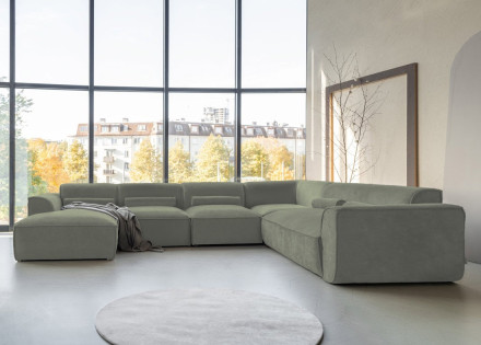 Canapé modulable panoramique d'angle droit 7 places en tissu texturé Felix