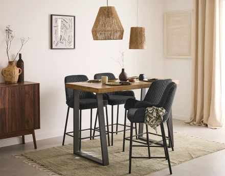 Lot de 2 chaises de bar en velours côtelé gris anthracite 65 cm Salinas