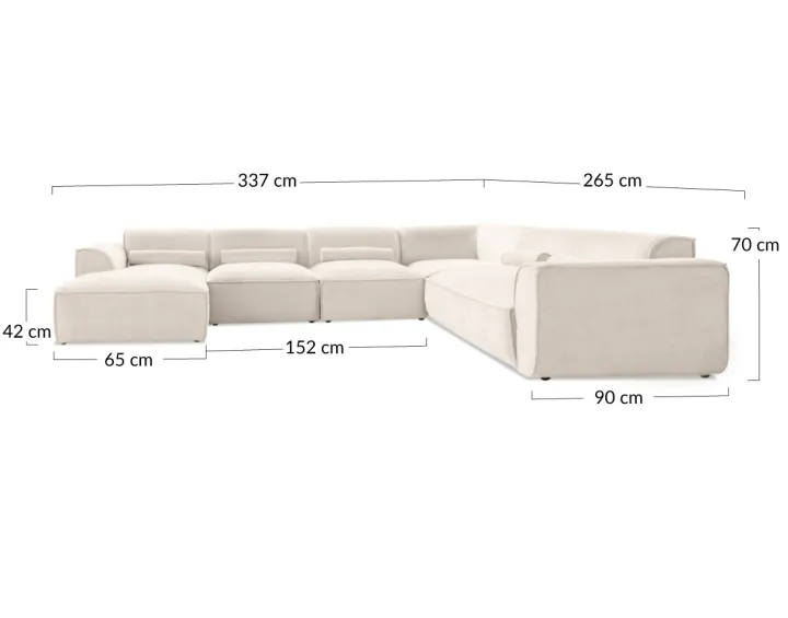 Canapé modulable panoramique d'angle droit 7 places en tissu texturé Felix