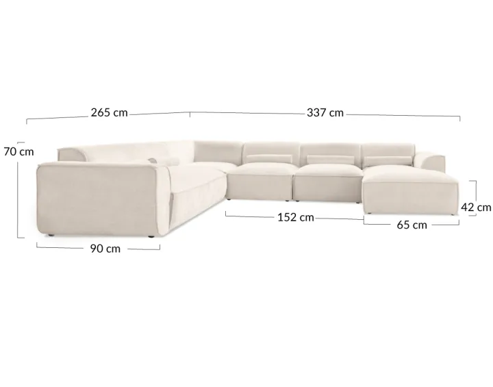 Canapé modulable panoramique d'angle gauche 7 places en tissu texturé Felix