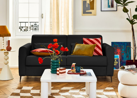 Canapé 3 places convertible couchage quotidien matelas 12 cm en cuir vegan Owen