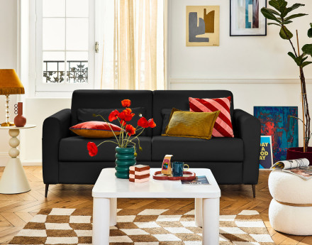 Canapé 3 places convertible couchage quotidien matelas 12 cm en simili Owen