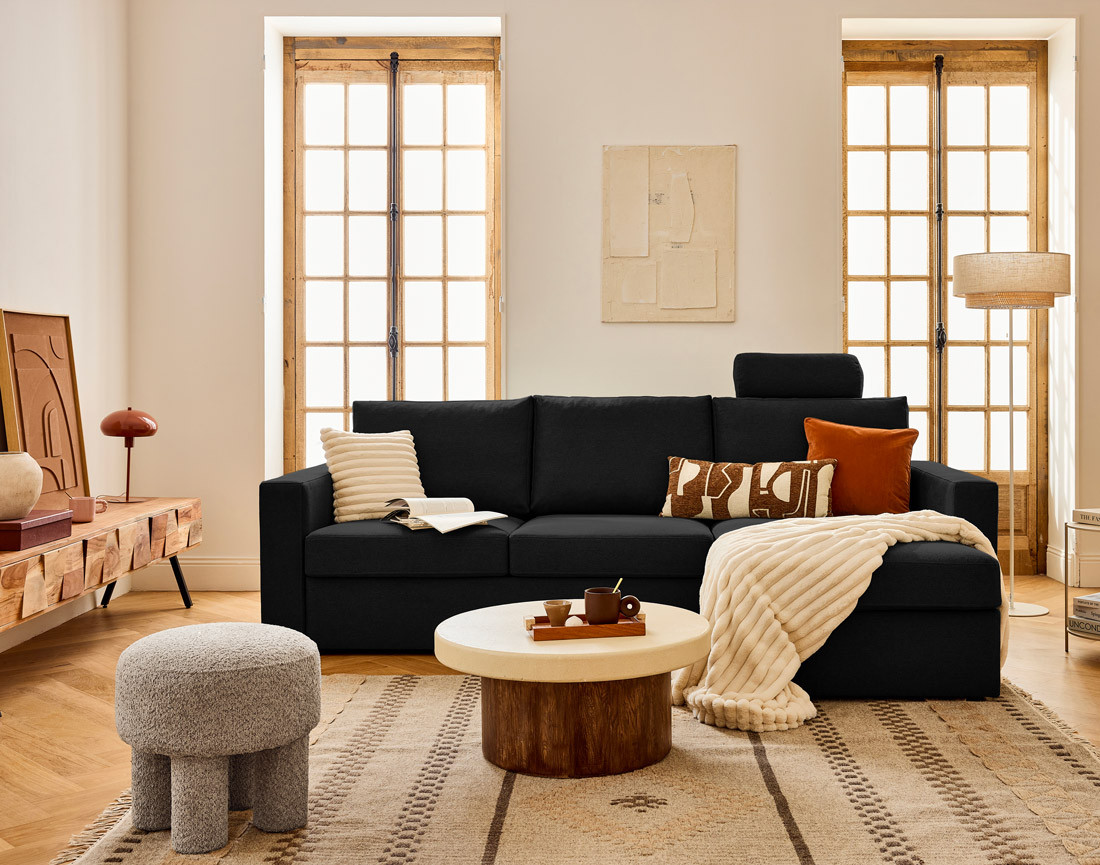 Canapé d'angle réversible 4 places avec têtières amovible en tissu Barrie Canapé d'angle réversible 4 places avec têtières amovible en tissu Barrie