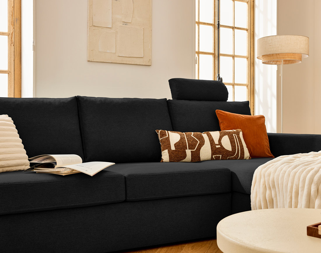 Canapé d'angle réversible 4 places avec têtières amovible en tissu Barrie Canapé d'angle réversible 4 places avec têtières amovible en tissu Barrie