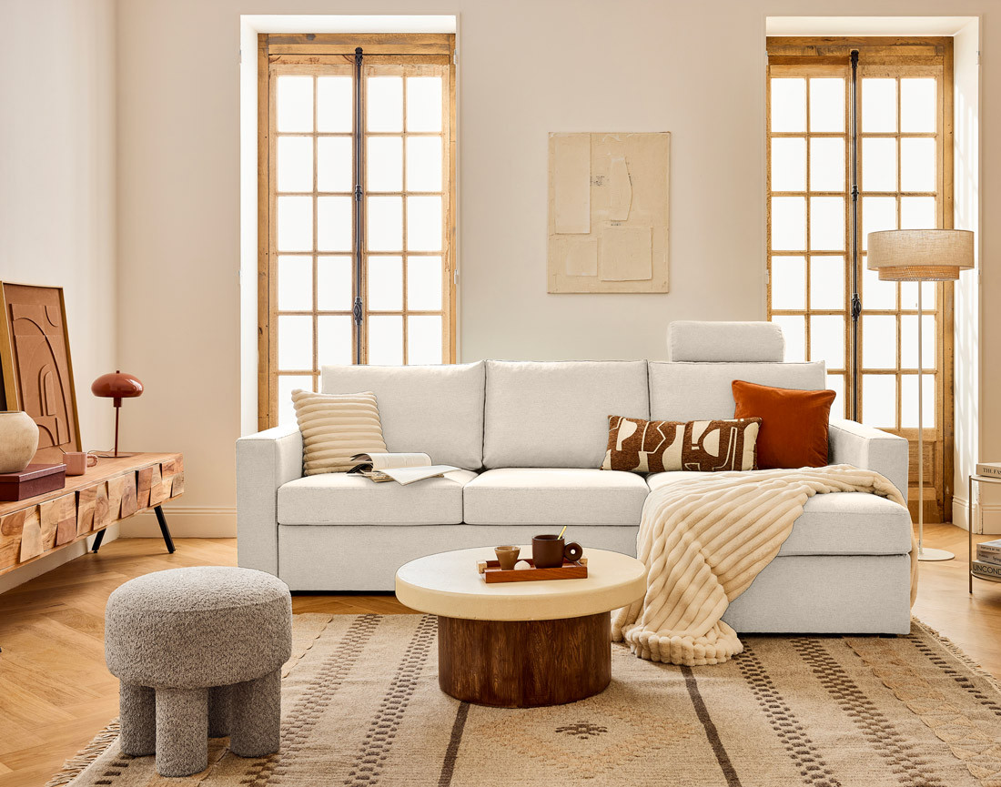 Canapé d'angle réversible 4 places avec têtières amovible en tissu Barrie Canapé d'angle réversible 4 places avec têtières amovible en tissu Barrie