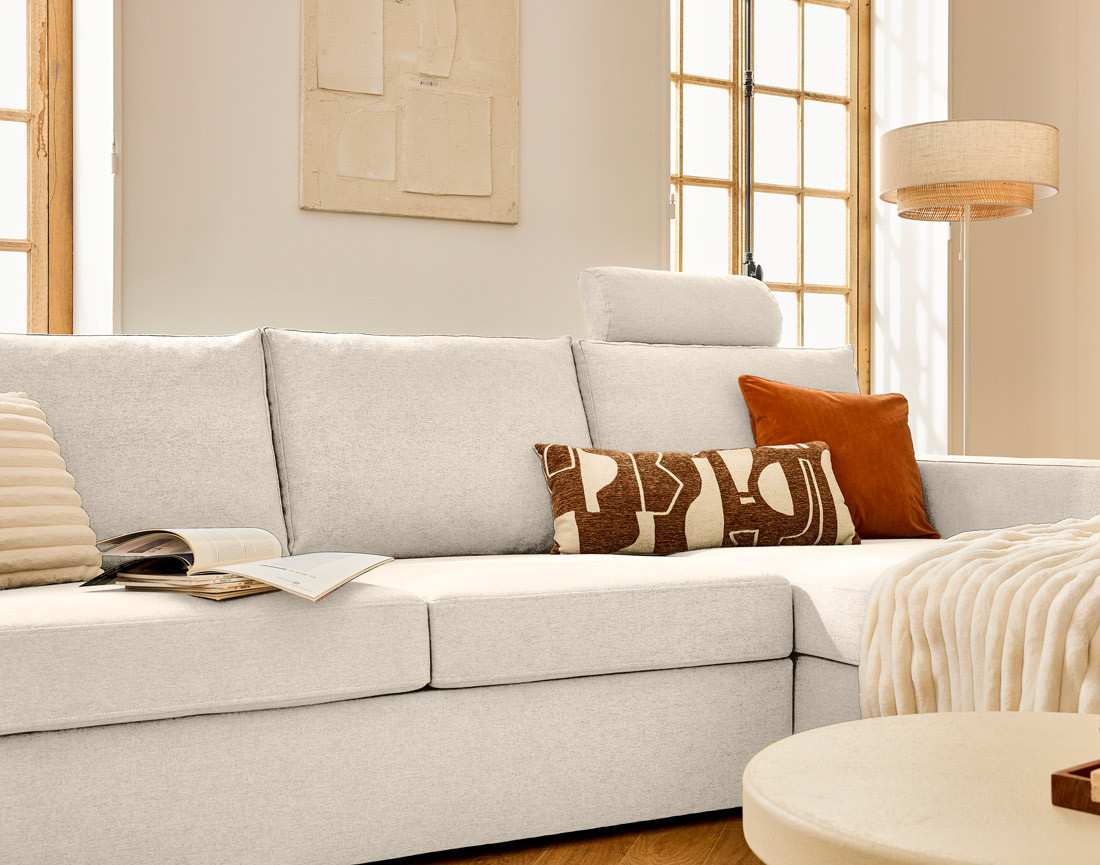 Canapé d'angle réversible 4 places avec têtières amovible en tissu Barrie Canapé d'angle réversible 4 places avec têtières amovible en tissu Barrie