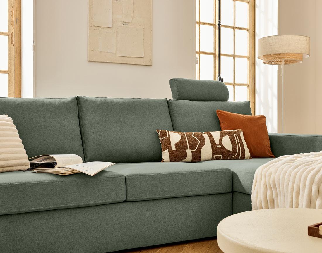 Canapé d'angle réversible 4 places avec têtières amovible en tissu Barrie