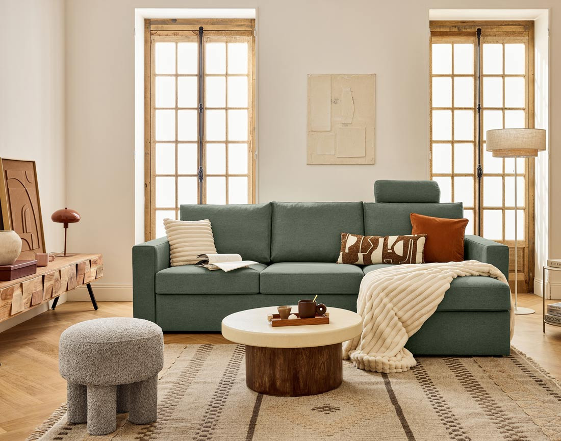 Canapé d'angle réversible 4 places avec têtières amovible en tissu Barrie