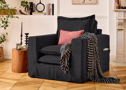 Fauteuil déhoussable avec poches en tissu Rico
