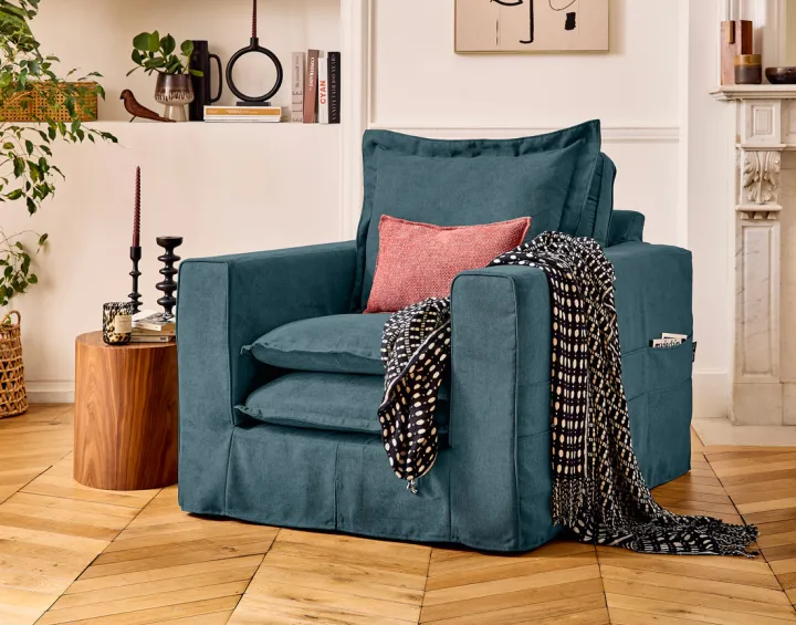 Fauteuil déhoussable avec poches en tissu Rico