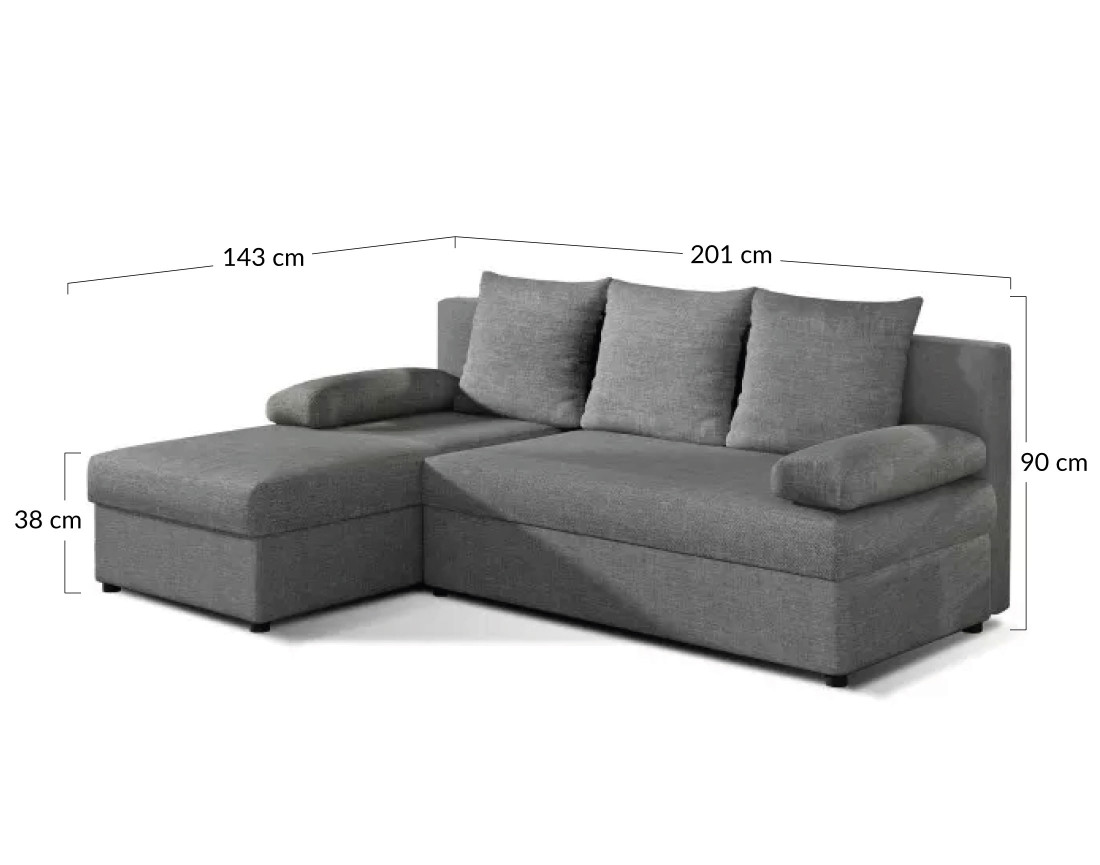 Canapé d'angle réversible 4 places convertible avec coffre en tissu Numancia