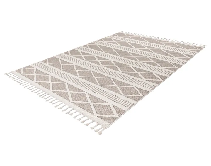 Tapis rectangulaire motif géométrique taupe et blanc Elma