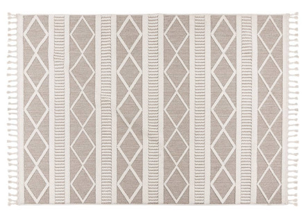 Tapis rectangulaire motif géométrique taupe et blanc Elma
