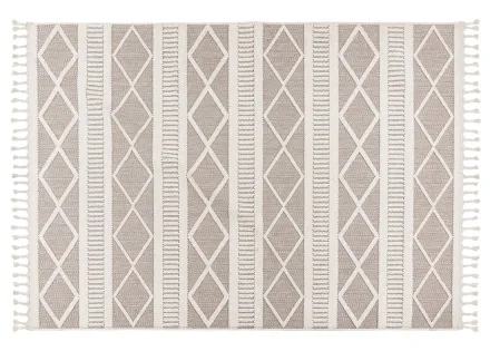 Tapis rectangulaire motif géométrique taupe et blanc Elma