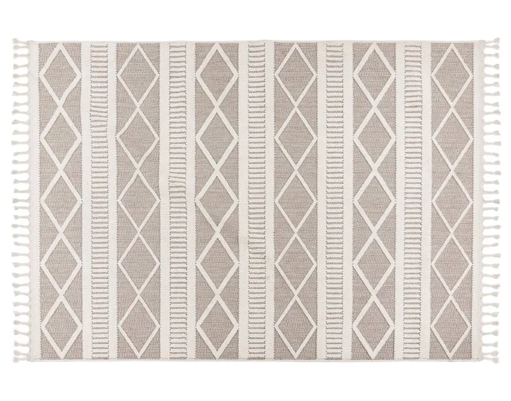 Tapis rectangulaire motif géométrique taupe et blanc Elma