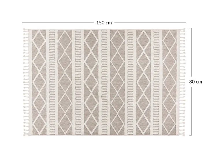 Tapis rectangulaire motif géométrique taupe et blanc Elma