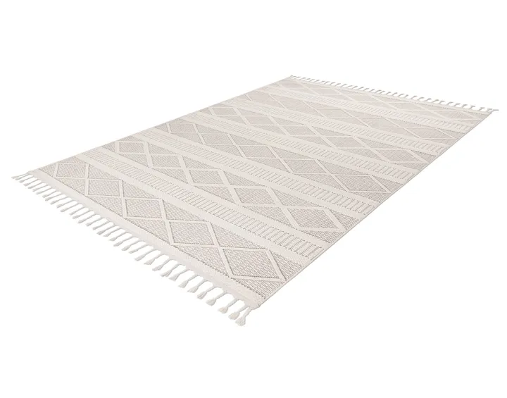 Tapis rectangulaire motif géométrique beige et blanc Elma