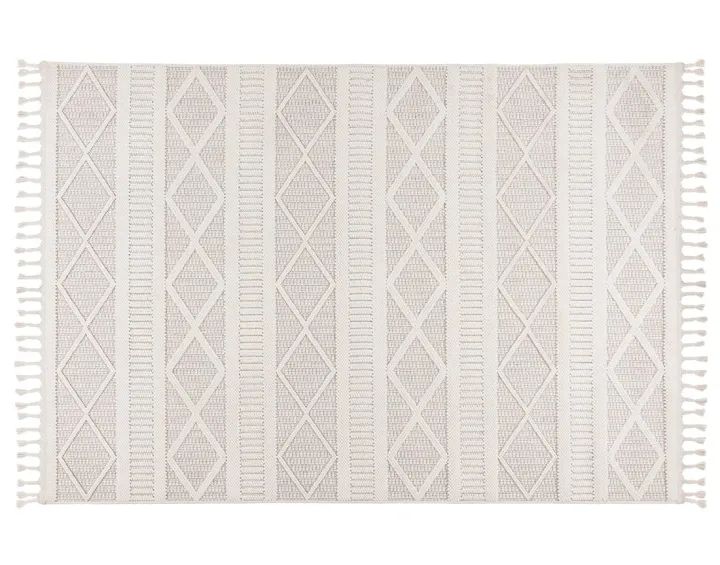 Tapis rectangulaire motif géométrique beige et blanc Elma