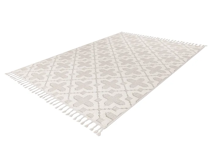 Tapis rectangulaire motif graphique beige et blanc Elma