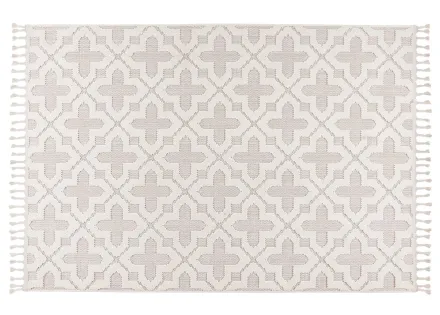 Tapis rectangulaire motif graphique beige et blanc Elma