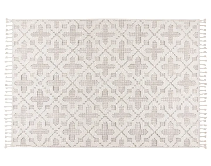 Tapis rectangulaire motif graphique beige et blanc Elma