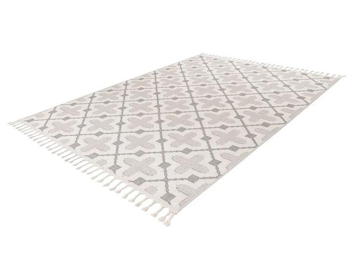 Tapis rectangulaire motif graphique taupe et blanc Elma