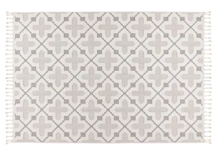 Tapis rectangulaire motif graphique taupe et blanc Elma