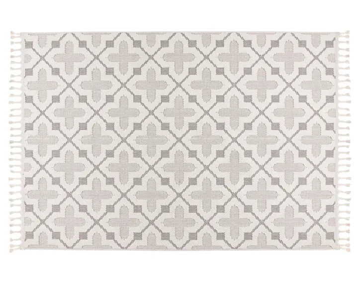 Tapis rectangulaire motif graphique taupe et blanc Elma