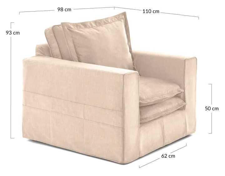 Fauteuil déhoussable avec poches en velours Rico