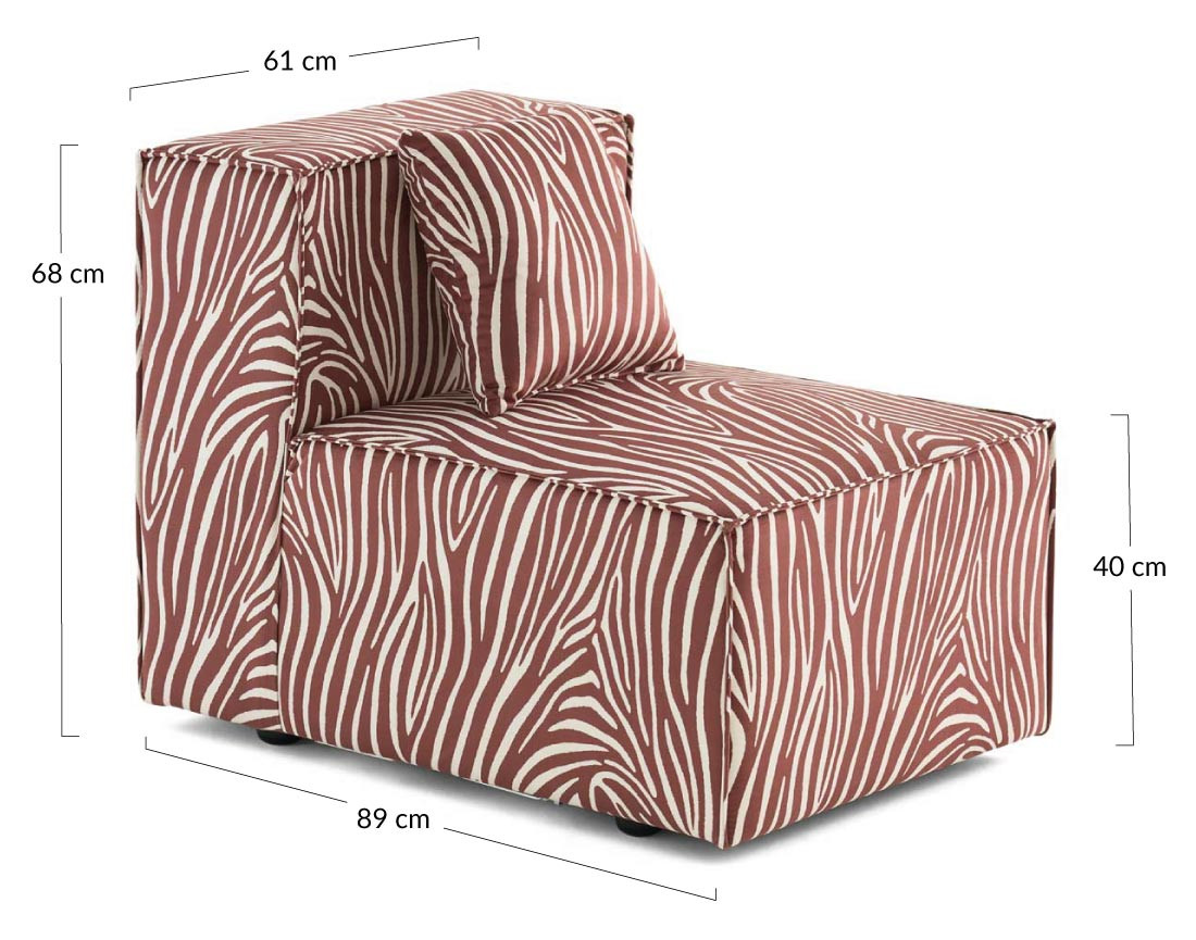 Module d'assise sans accoudoirs zèbre en velours Arty