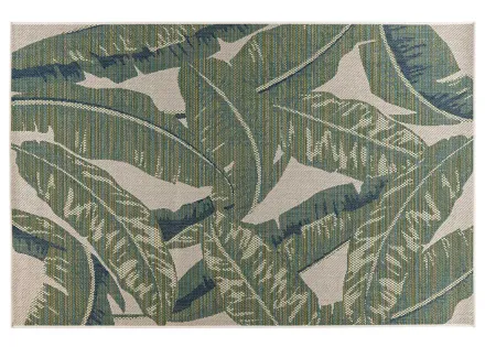 Tapis rectangulaire motif floral intérieur et extérieur vert et beige Noumea