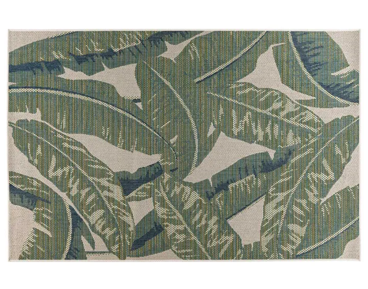 Tapis rectangulaire motif floral intérieur et extérieur vert et beige Noumea