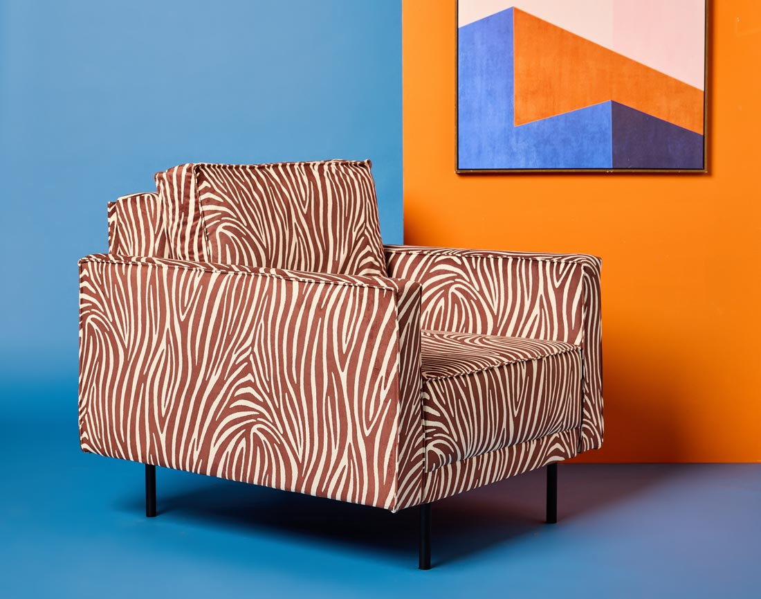 Fauteuil zèbre en velours Charlie