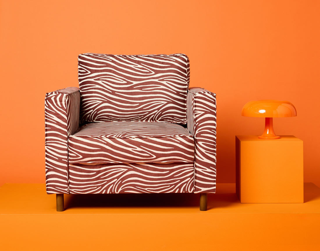 Fauteuil zèbre en velours Jake