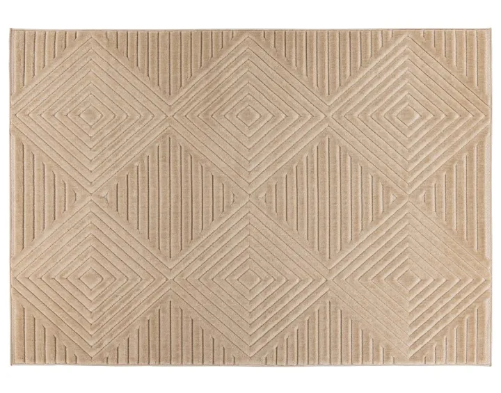 Tapis rectangulaire motif géométrique intérieur et extérieur beige Rio